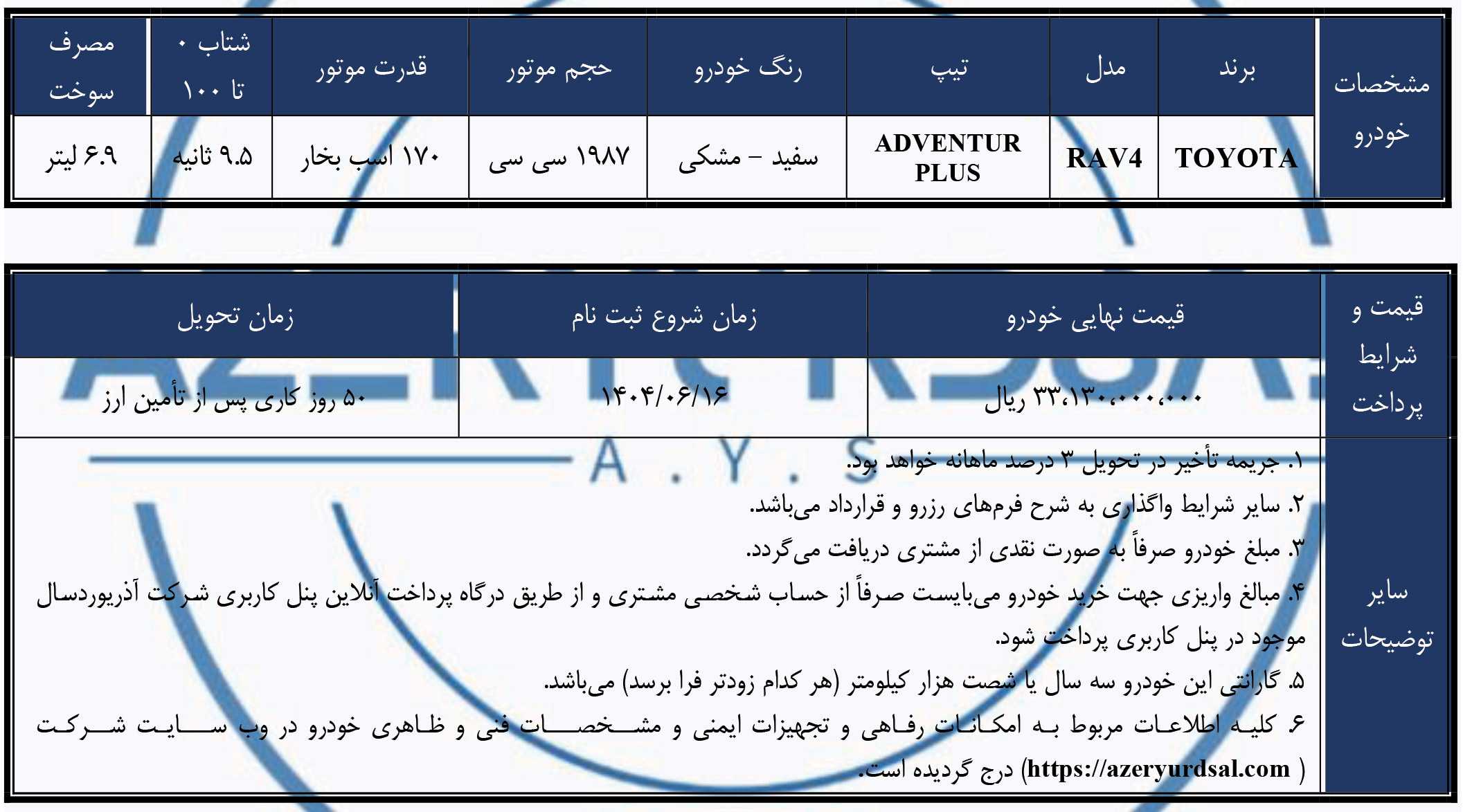 ثبت نام تویوتا راوفور اذریوردسال